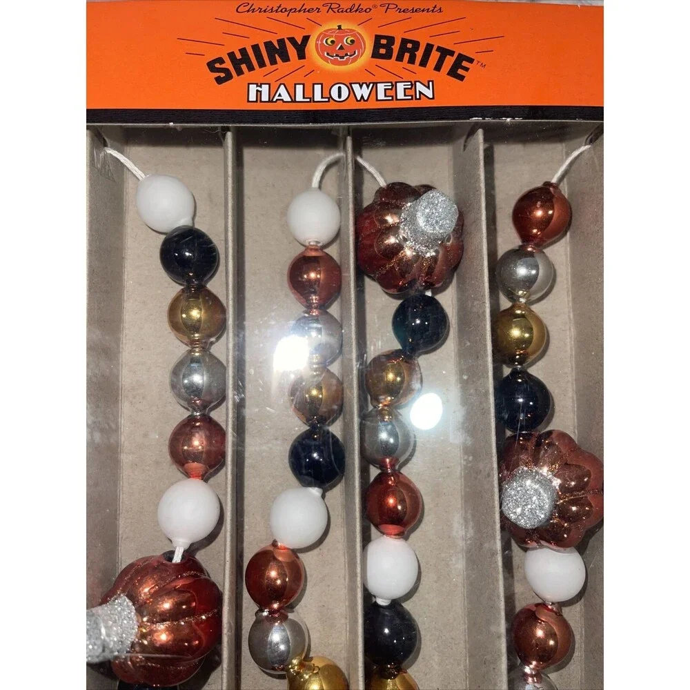 RADKO Shiny Brite GLASS GARLAND 7ft Pumpkin Halloween Black Orange Gold White